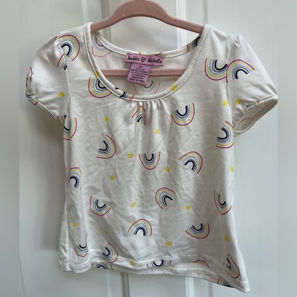 Maddie & Michelle Other - Maddie & Michelle 2T White and Rainbow Short Sleeve Girls Blouse Top